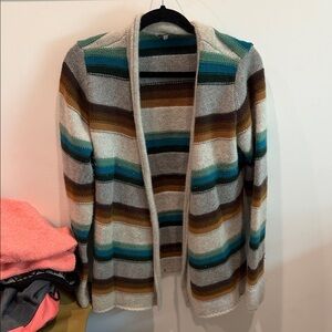 Vince Teal and Brown Striped Cardigan